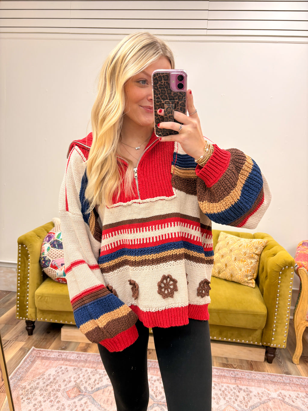 Red Knit Half Zip Sweater