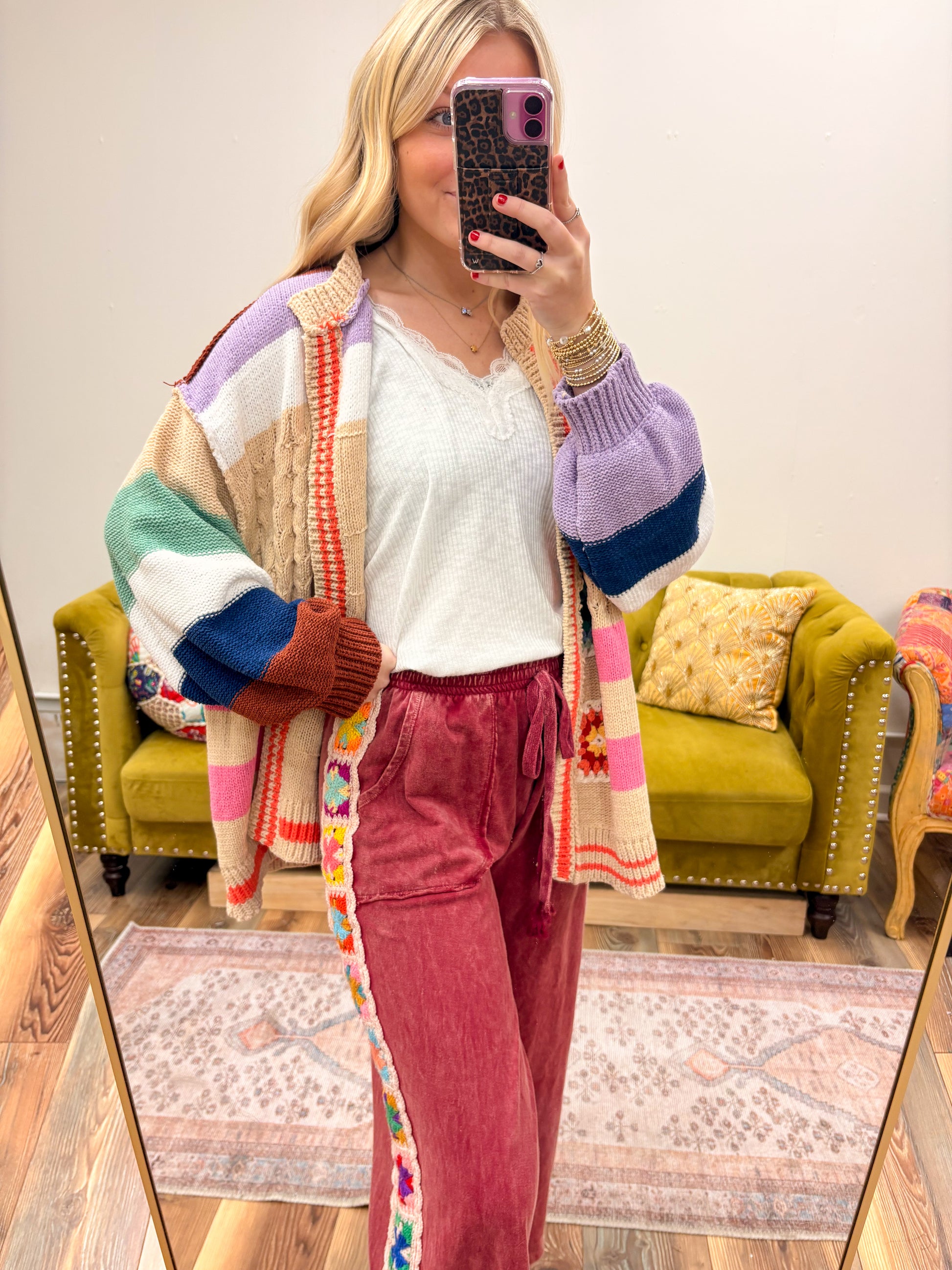 Burgundy Patch Work Pants