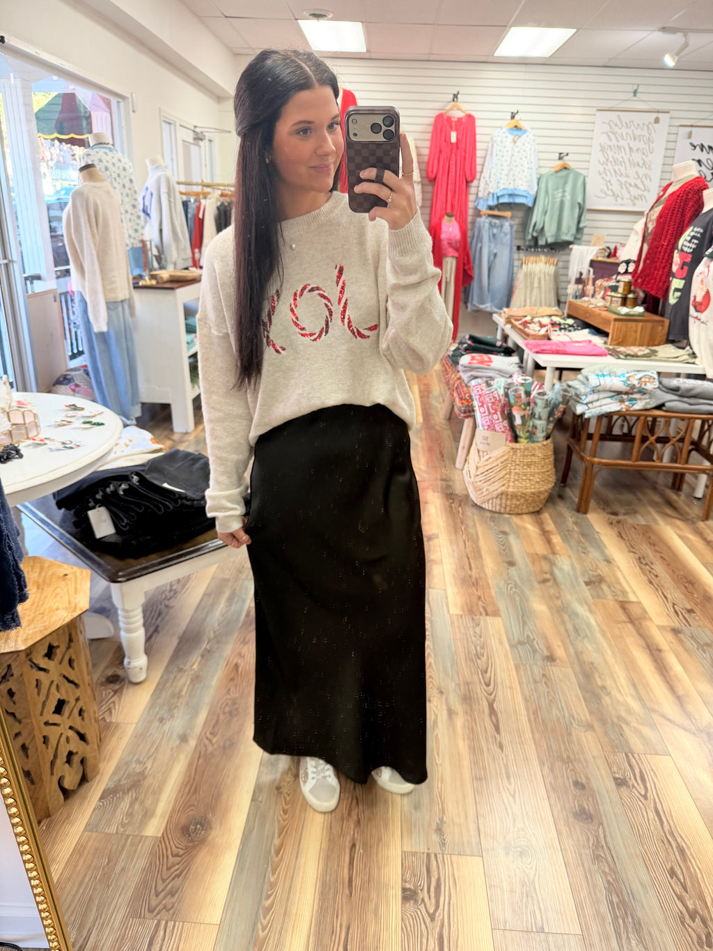 Black Satin Midi Skirt