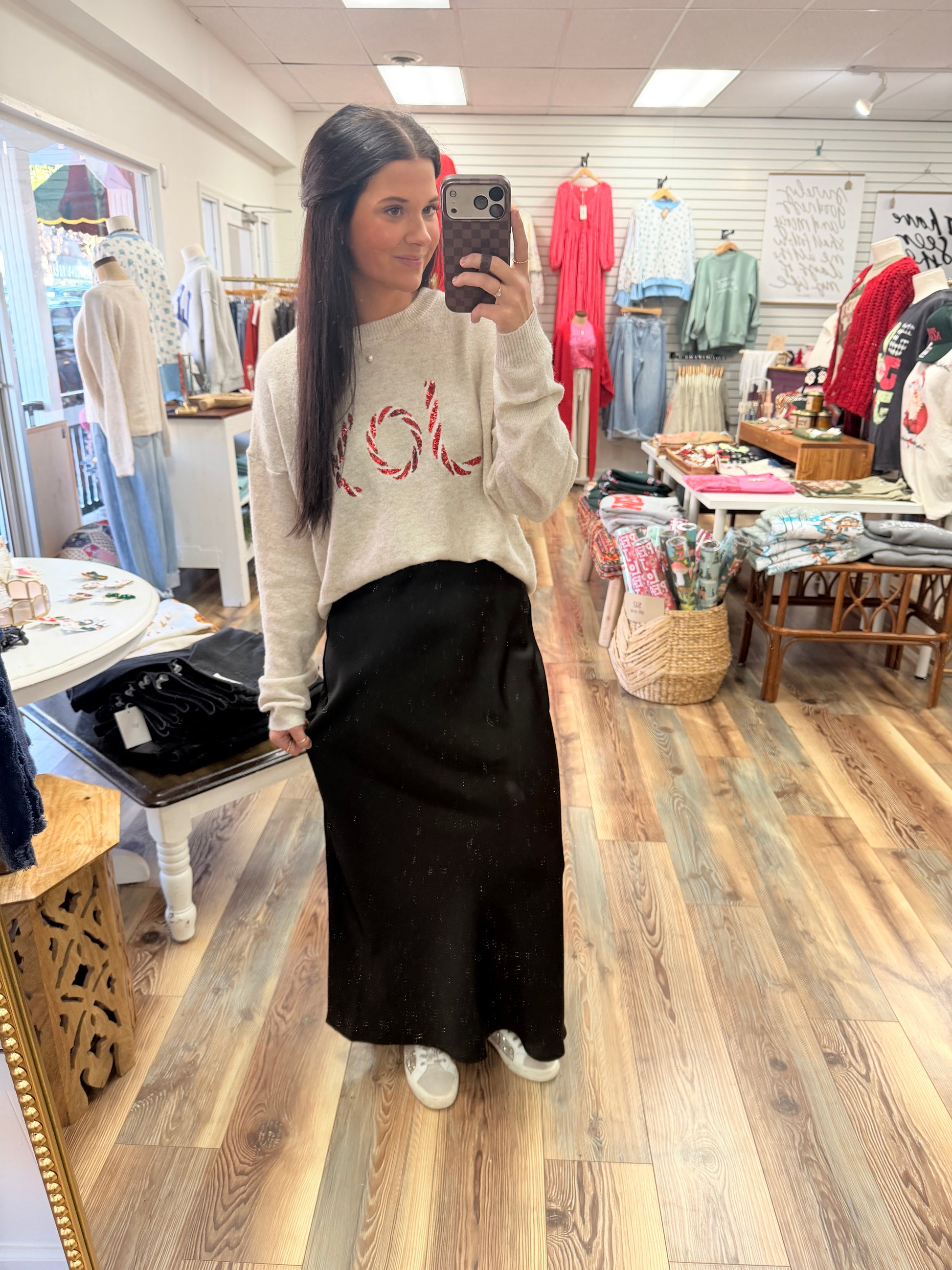 Black Satin Midi Skirt