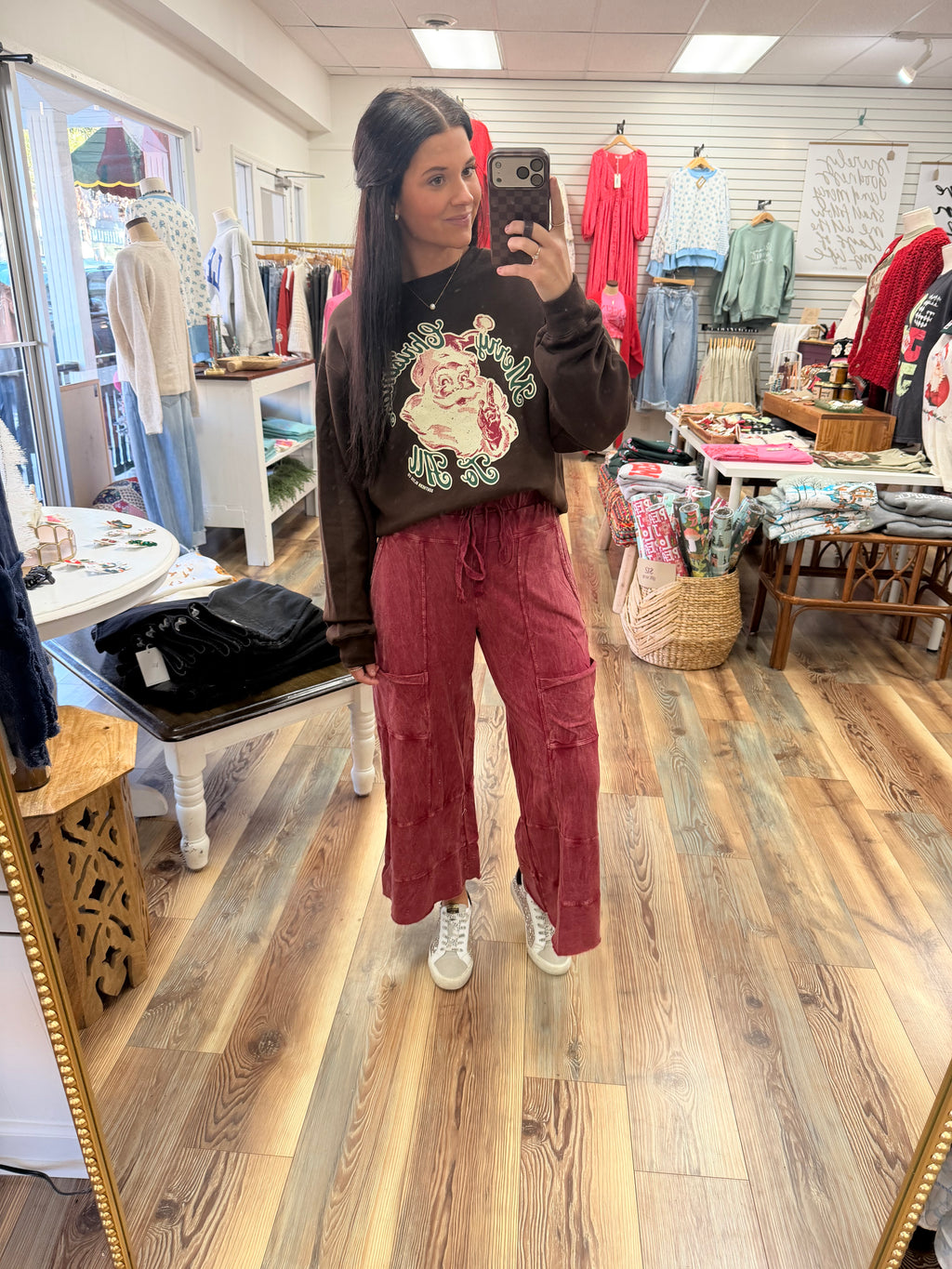 Burgundy Wide Leg Pants