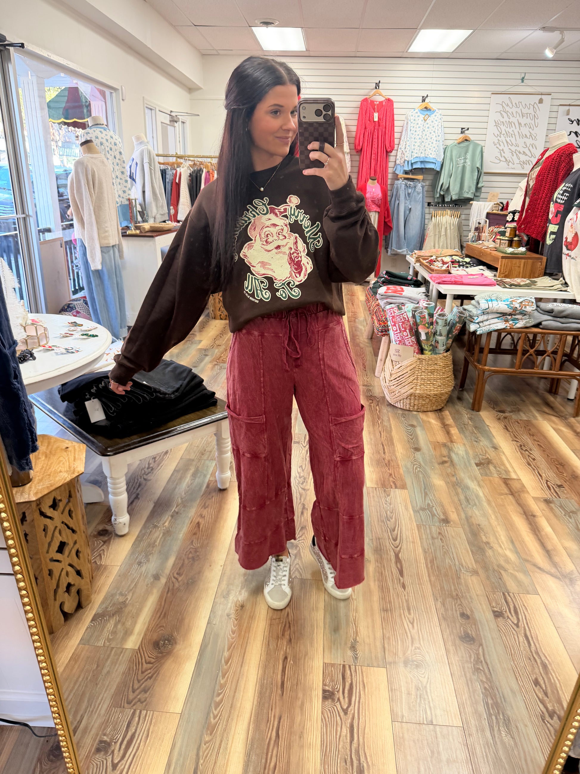 Burgundy Wide Leg Pants