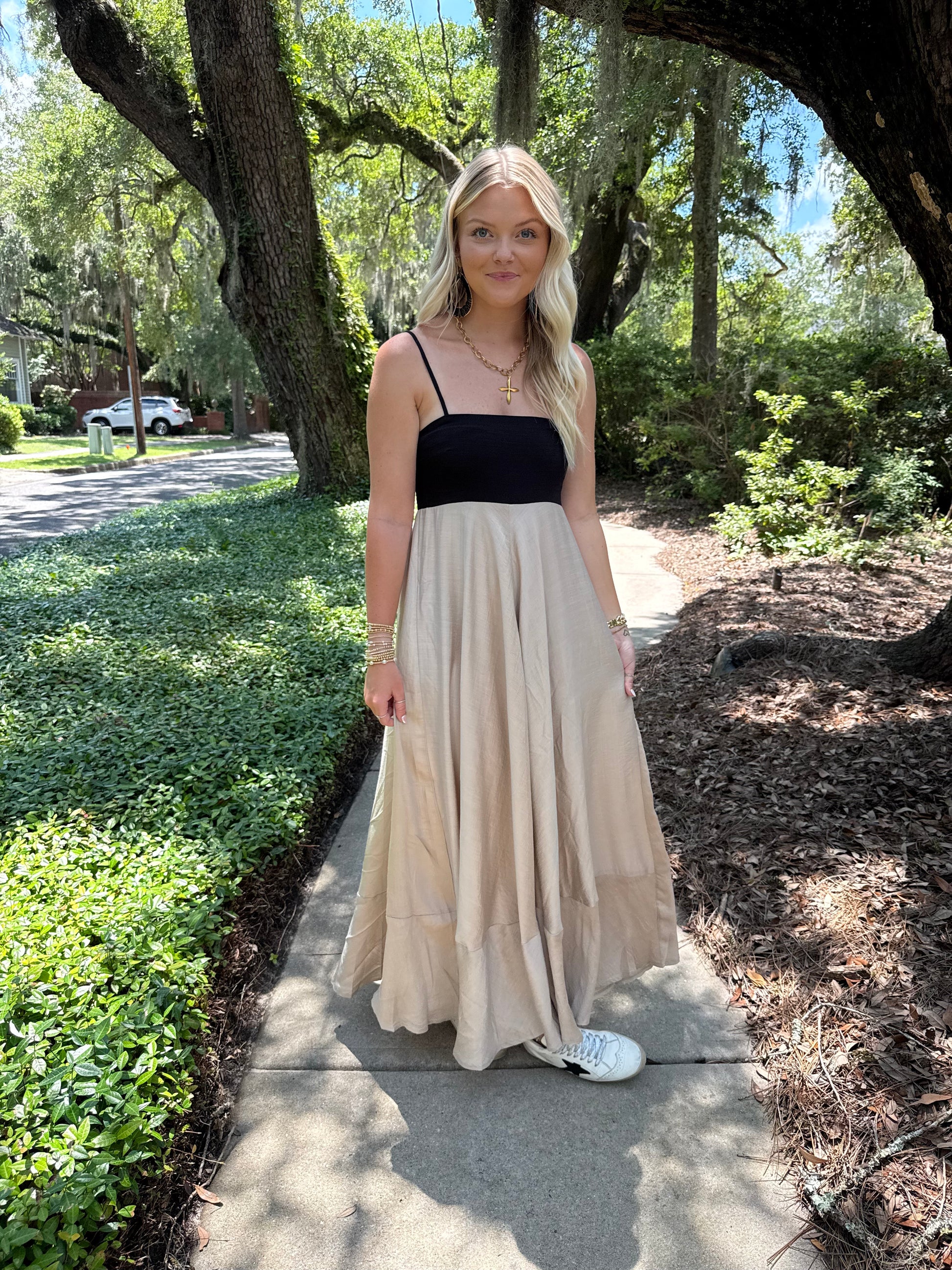 Black And Taupe Maxi Dress