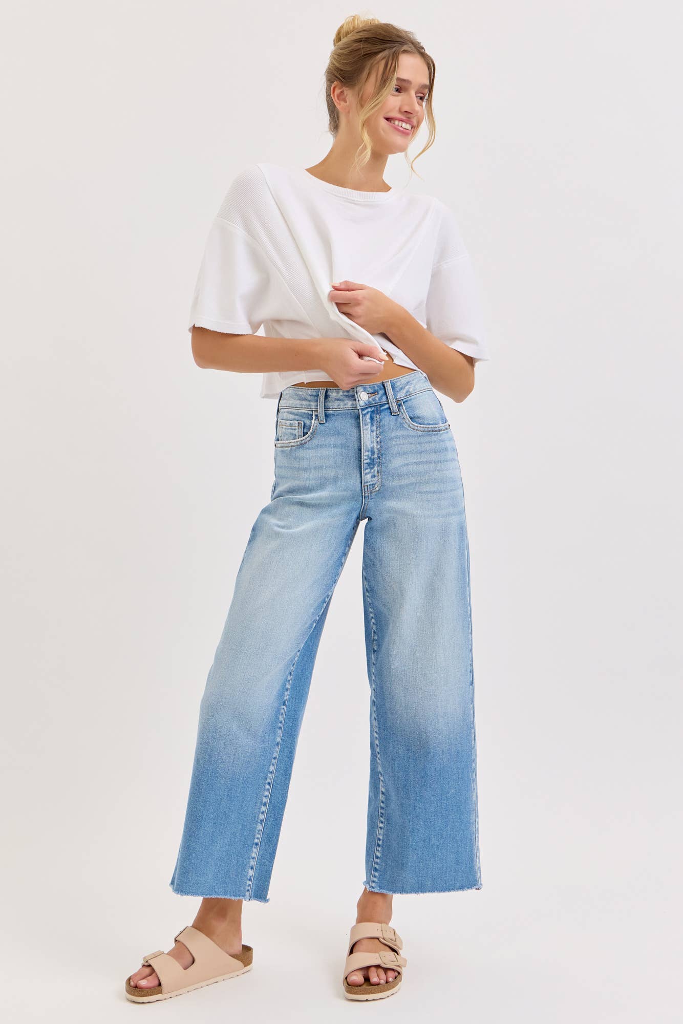 High Rise Crop Wide Leg with Raw Hem Jeans