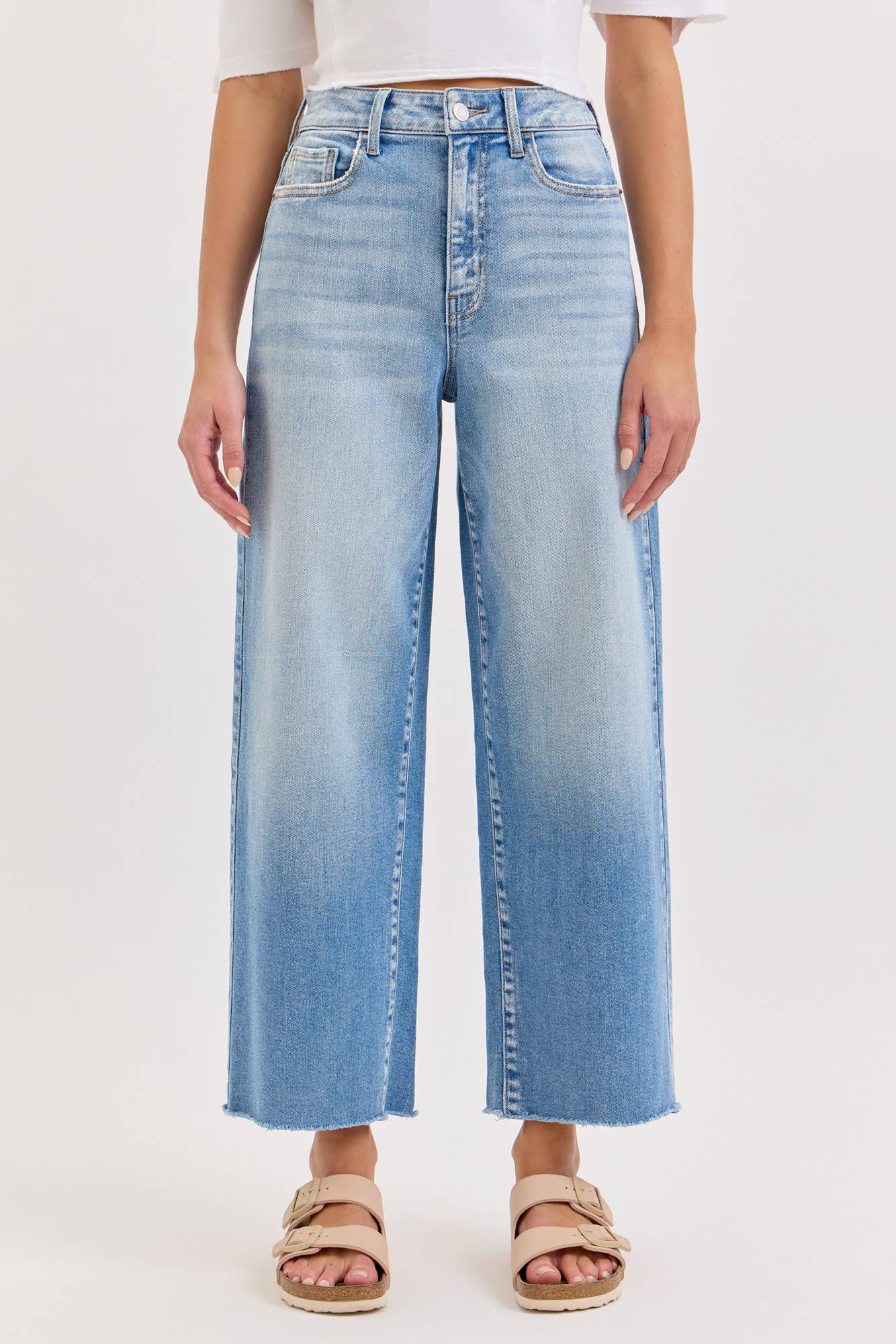 High Rise Crop Wide Leg with Raw Hem Jeans