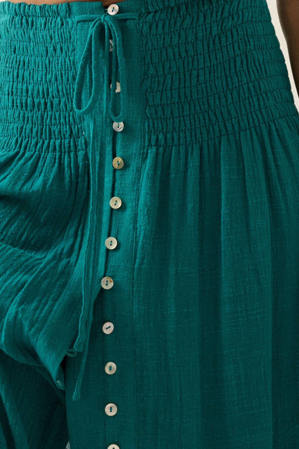 Cotton Gauze Smocked-Drop Waist Button-Front Maxi Skirt